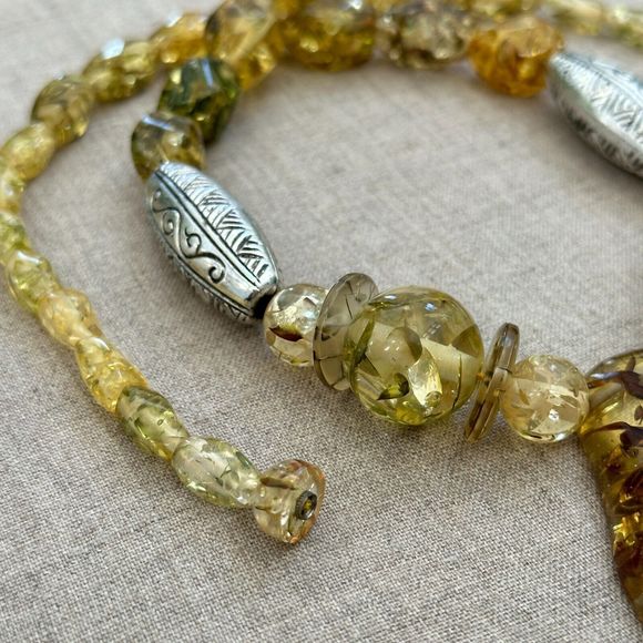 Chunky Vintage Confetti Lucite Faux Amber Graduated Bead Necklace 15" Retro MCM - Picture 8 of 14